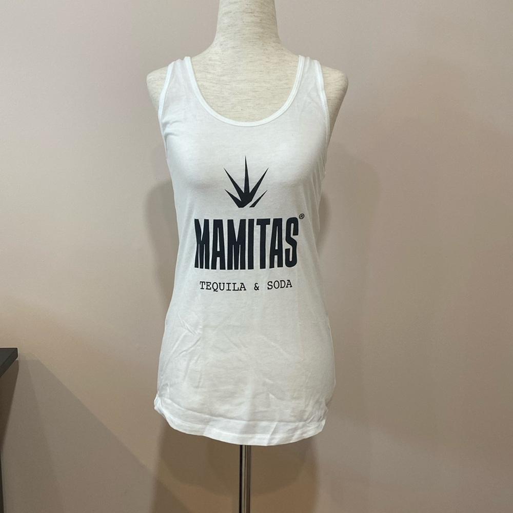 Mamitas racer back White Tank top NWOT
